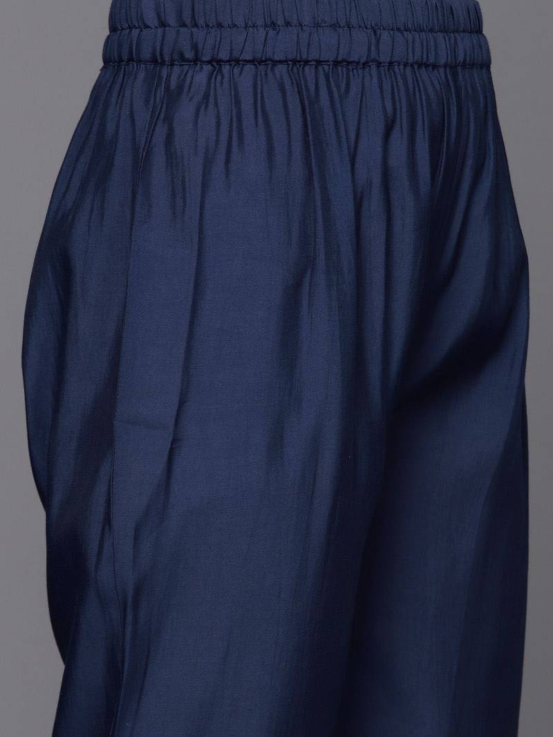 Floral Embroidered V-Neck Straight Kurta with Trousers & Dupatta