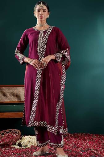 Women Ethnic Motifs Embroidered Regular Thread Work Kurta with Trousers & With Dupatta