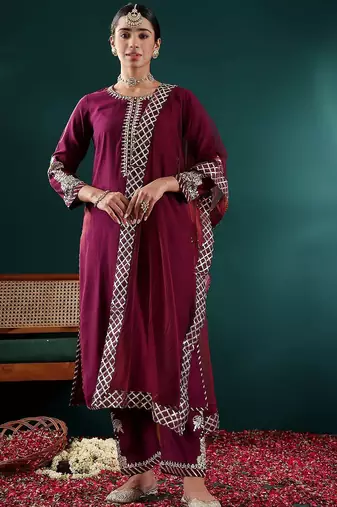 Women Ethnic Motifs Embroidered Regular Thread Work Kurta with Trousers & With Dupatta