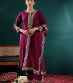 Women Ethnic Motifs Embroidered Regular Thread Work Kurta with Trousers & With Dupatta