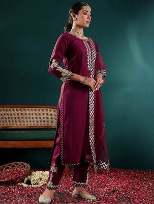 Women Ethnic Motifs Embroidered Regular Thread Work Kurta with Trousers & With Dupatta 5