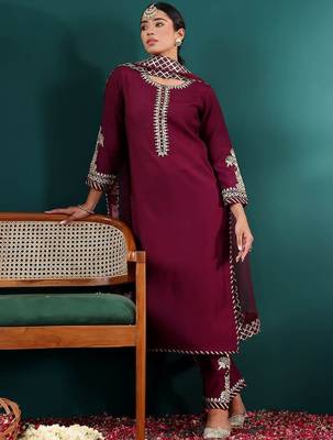 Women Ethnic Motifs Embroidered Regular Thread Work Kurta with Trousers & With Dupatta 7