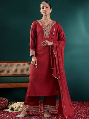 Women Yoke Design Regular Gotta Patti Silk Crepe Kurta with Trousers & With Dupatta 1