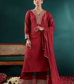 Women Yoke Design Regular Gotta Patti Silk Crepe Kurta with Trousers & With Dupatta