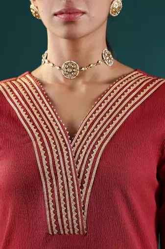 Women Yoke Design Regular Gotta Patti Silk Crepe Kurta with Trousers & With Dupatta