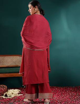 Women Yoke Design Regular Gotta Patti Silk Crepe Kurta with Trousers & With Dupatta 6