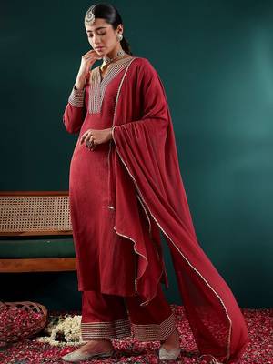 Women Yoke Design Regular Gotta Patti Silk Crepe Kurta with Trousers & With Dupatta 7