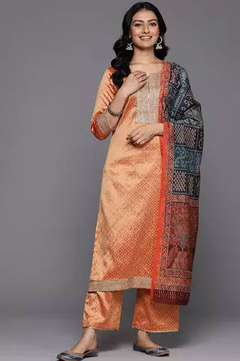 Jacquard Zari Kurta with Trousers & With Dupatta