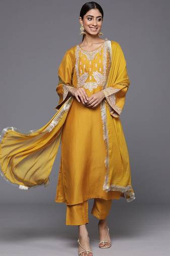 Floral Embroidered Regular Kurta with Trousers & With Dupatta