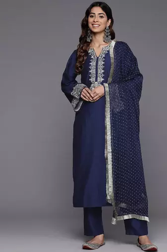 Ethnic Motifs Embroidered Regular Kurta with Trousers & With Dupatta
