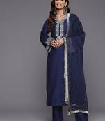 Ethnic Motifs Embroidered Regular Kurta with Trousers & With Dupatta