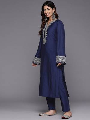 Ethnic Motifs Embroidered Regular Kurta with Trousers & With Dupatta 5