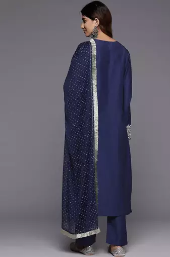 Ethnic Motifs Embroidered Regular Kurta with Trousers & With Dupatta