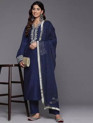 Ethnic Motifs Embroidered Regular Kurta with Trousers & With Dupatta 7