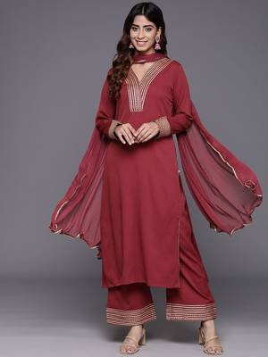 Women Regular Gotta Patti Silk Crepe Kurta with Trousers & With Dupatta 1