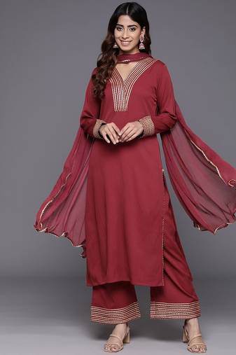 Women Regular Gotta Patti Silk Crepe Kurta with Trousers & With Dupatta
