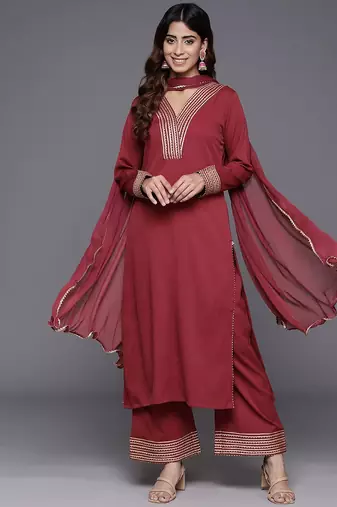 Women Regular Gotta Patti Silk Crepe Kurta with Trousers & With Dupatta
