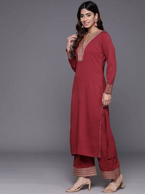 Women Regular Gotta Patti Silk Crepe Kurta with Trousers & With Dupatta 5