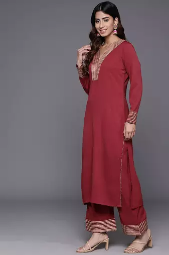 Women Regular Gotta Patti Silk Crepe Kurta with Trousers & With Dupatta