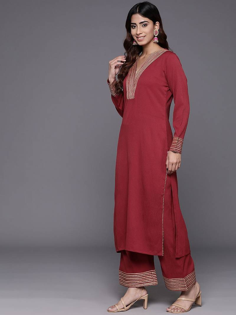 Women Regular Gotta Patti Silk Crepe Kurta with Trousers & With Dupatta