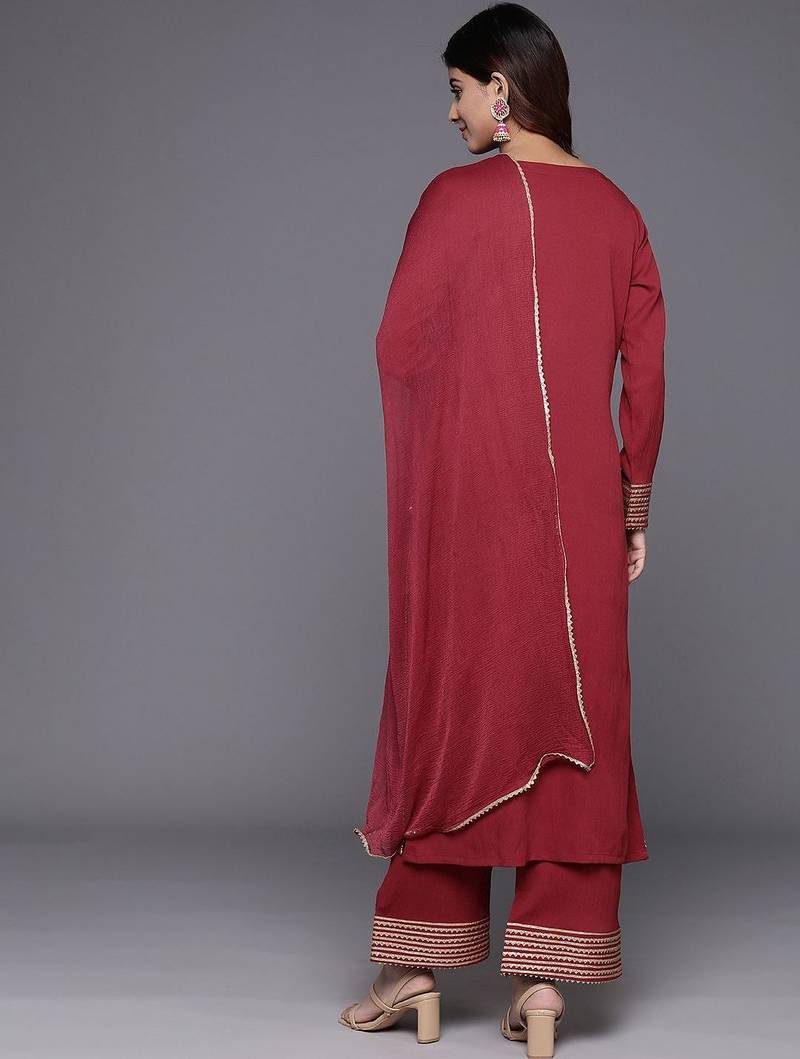 Women Regular Gotta Patti Silk Crepe Kurta with Trousers & With Dupatta