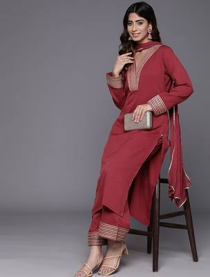 Women Regular Gotta Patti Silk Crepe Kurta with Trousers & With Dupatta 7