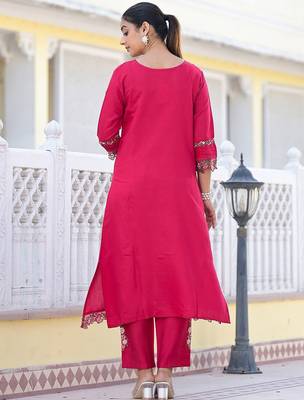 Floral Embroidered Pure Silk A-Line Kurta with Trouser & Dupatta 4