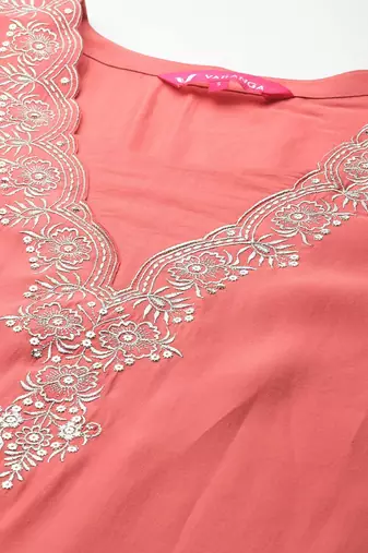 Floral Embroidered Sequinned Kurta with Trousers & Dupatta