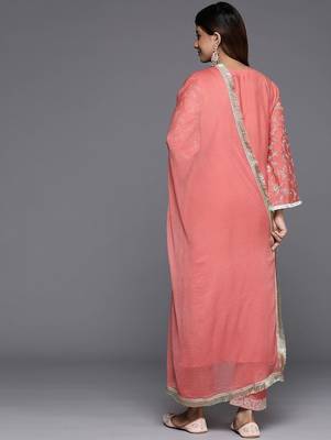 Floral Embroidered Sequinned Kurta with Trousers & Dupatta 5