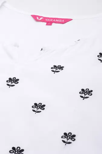 Floral Embroidered Thread Work Pure Cotton Kurta with Trousers & Dupatta