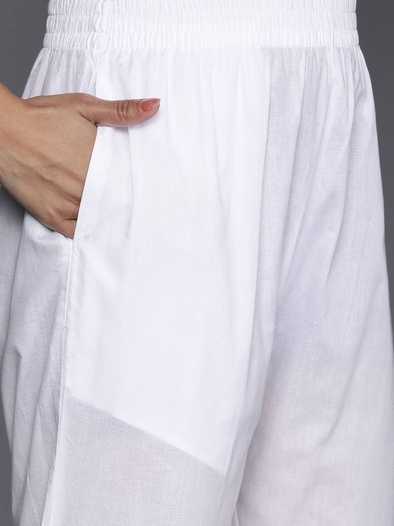 Floral Embroidered Thread Work Pure Cotton Kurta with Trousers & Dupatta