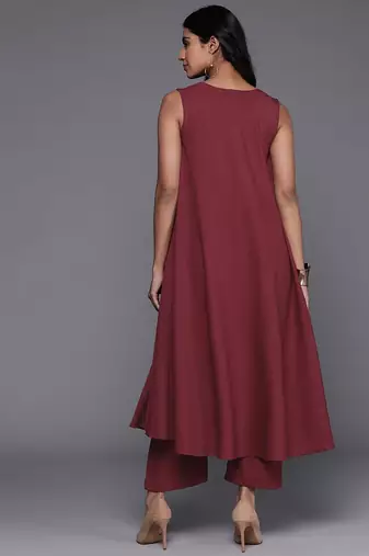 Pleated Silk Crepe Kurta with Trousers