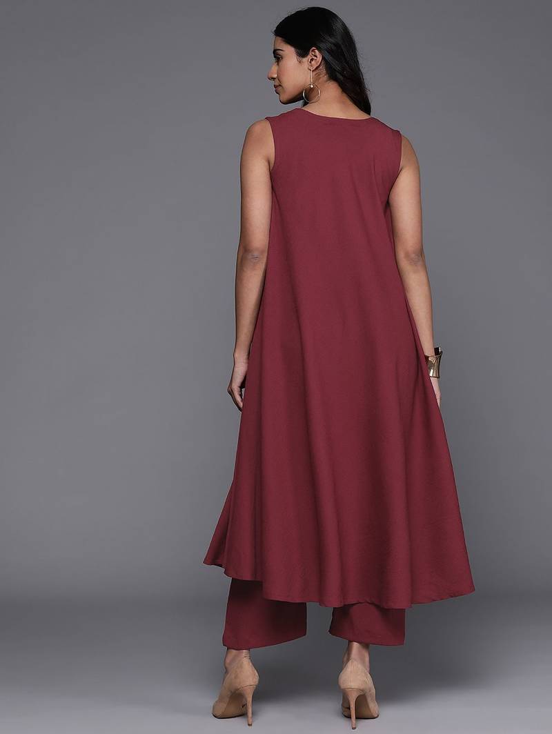 Pleated Silk Crepe Kurta with Trousers