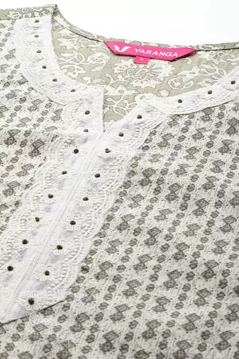 Floral Printed Pure Cotton Anarkali Kurta with Trousers