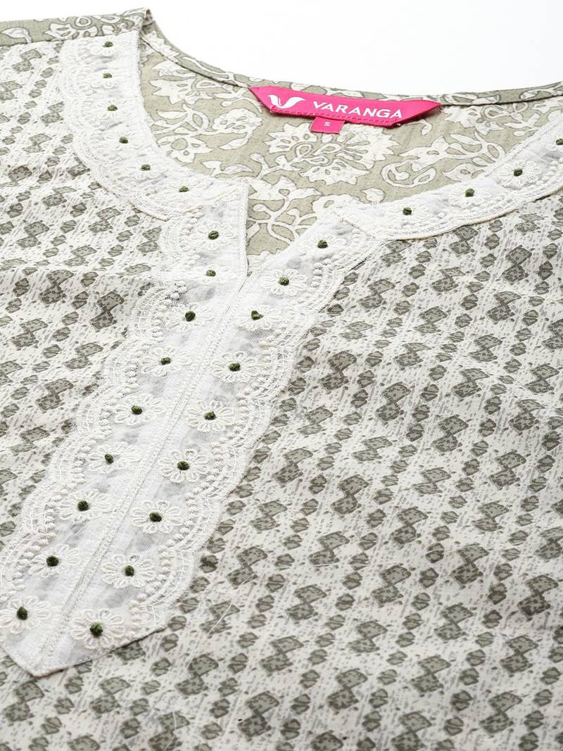 Floral Printed Pure Cotton Anarkali Kurta with Trousers