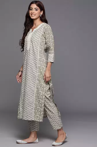 Floral Printed Pure Cotton Anarkali Kurta with Trousers