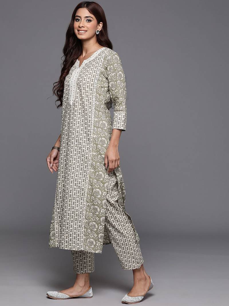 Floral Printed Pure Cotton Anarkali Kurta with Trousers
