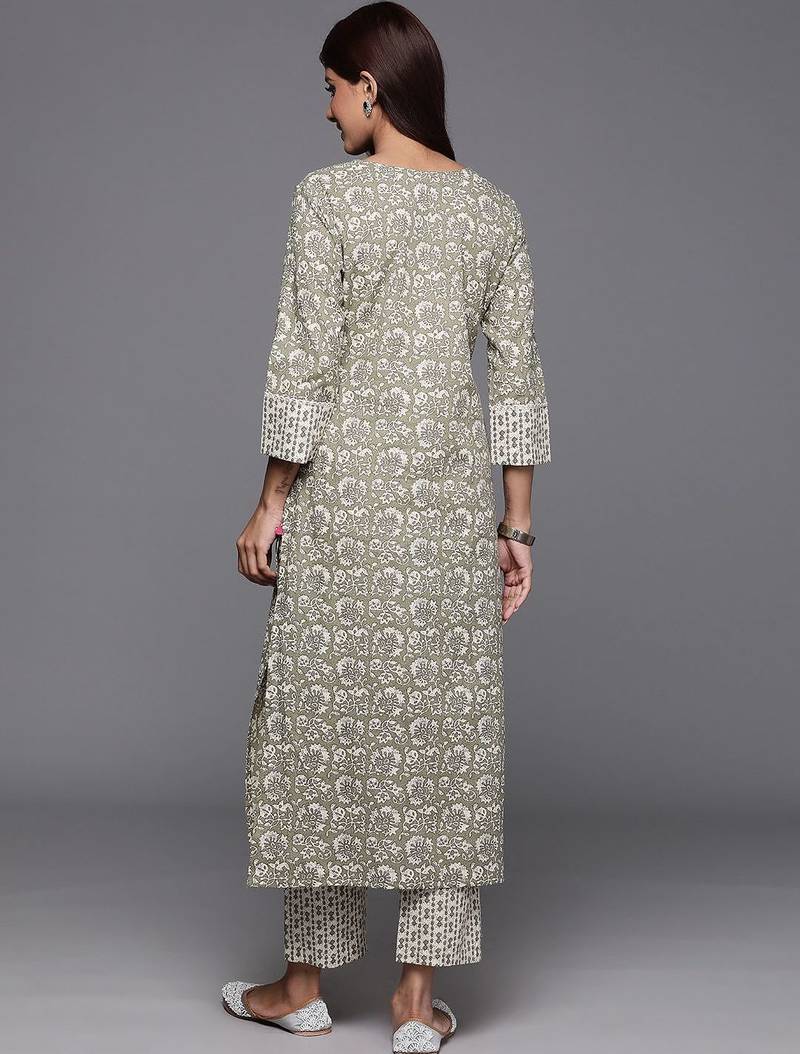 Floral Printed Pure Cotton Anarkali Kurta with Trousers