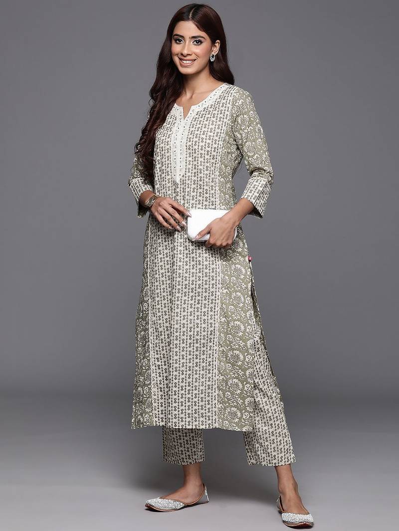 Floral Printed Pure Cotton Anarkali Kurta with Trousers
