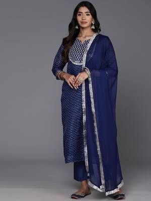 Women Yoke Design Regular Kurta with Trousers & With Dupatta 1