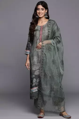 Women Floral Print Regular Thread Work Kurta with Trousers & Dupatta