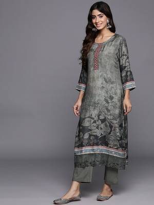 Women Floral Print Regular Thread Work Kurta with Trousers & Dupatta 5