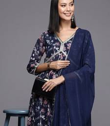 Floral Printed Pleated Gotta Patti Silk Georgette Kurta with Trousers & Dupatta