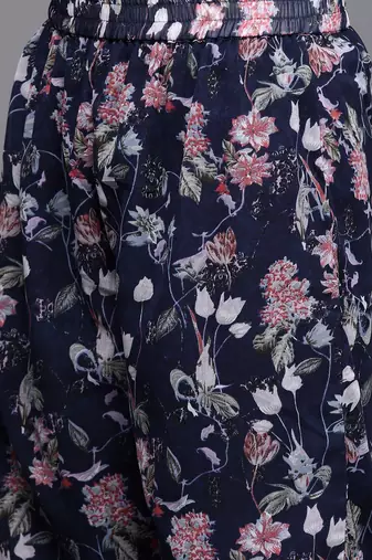 Floral Printed Pleated Gotta Patti Silk Georgette Kurta with Trousers & Dupatta
