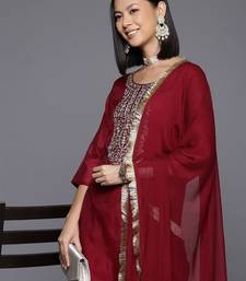Women Floral Yoke Design Sequinned Chanderi Silk Kurta with Trousers & Dupatta