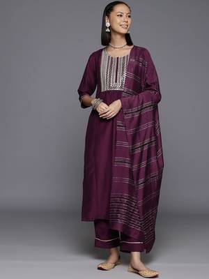 Women Yoke Design Regular Sequinned Kurta with Trousers & Dupatta 1