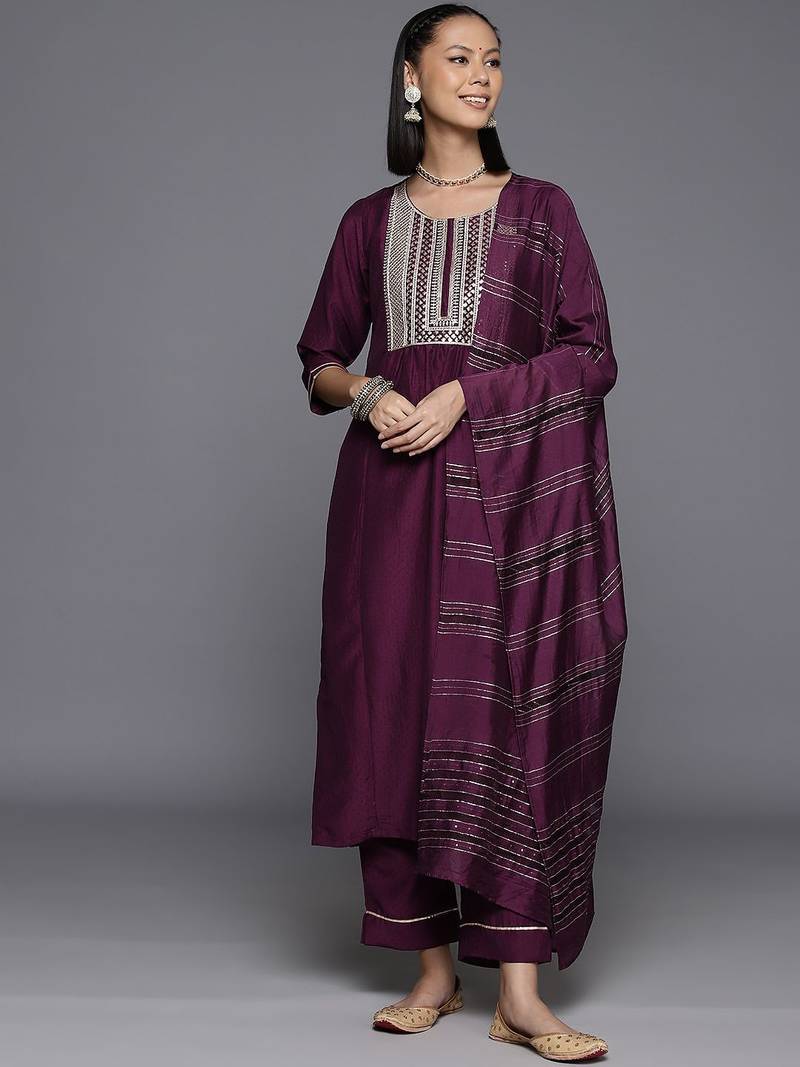 Women Yoke Design Regular Sequinned Kurta with Trousers & Dupatta