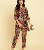 Shirt Collar Floral Printed Tie-Ups Regular Kurta with Trousers