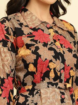 Shirt Collar Floral Printed Tie-Ups Regular Kurta with Trousers 2