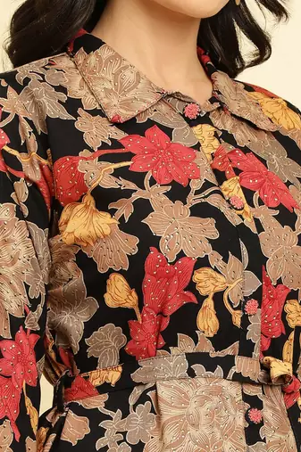 Shirt Collar Floral Printed Tie-Ups Regular Kurta with Trousers